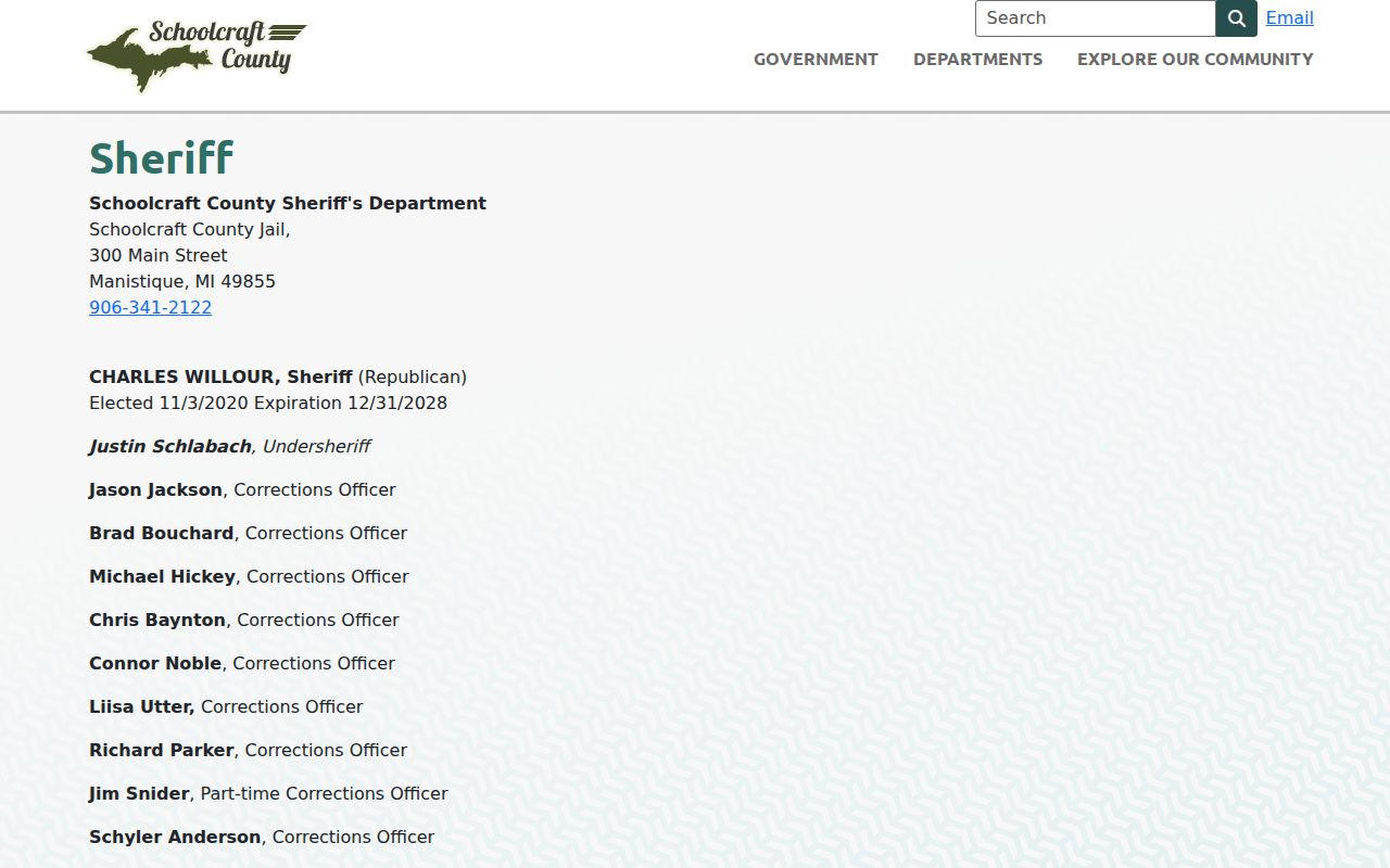 Schoolcraft County 24 hour release source on the official sheriff page
