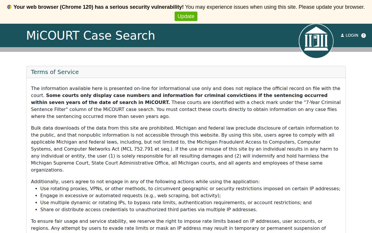Schoolcraft County release record search in MiCOURT D93~2
