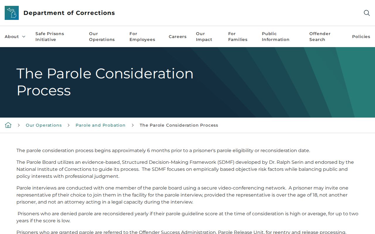 Michigan parole timing for a Schoolcraft County projected release
